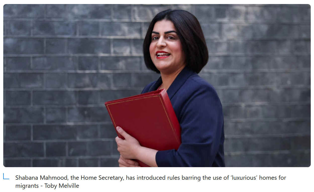 Home Secretary, Shabana Mahmood, introduces rules to bar councils using luxury homes for migrants.